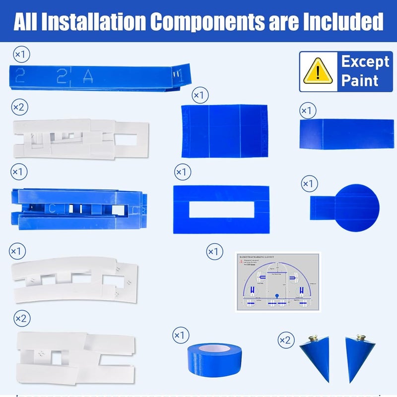 LndscLaser Reusable Waterproof Basketball Court Stencil Kit for Concrete, Basketball Court Marking Kit, Plastic Material, Sun-Resistant NOT Paper Board, Durable,Reusable, Can be Used More Than 20 Times - Image 3